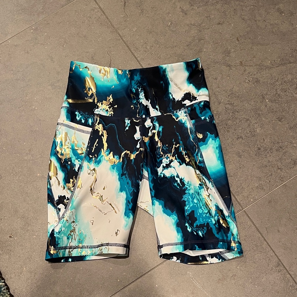 Abstract Print with Metallic Gold -  Athletic Shorts NWOT